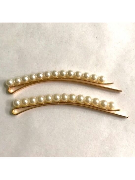 Accessories - Gold Bobby Pins Ivory Pearl Embellished Pair